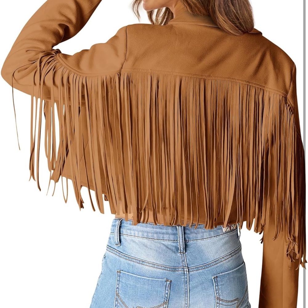 Fringe Tan Jacket boho festival suede - Picture 2 of 4